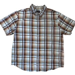 Prana|SS Button Up|Brown/Blue‎ Plaid|SZ XL